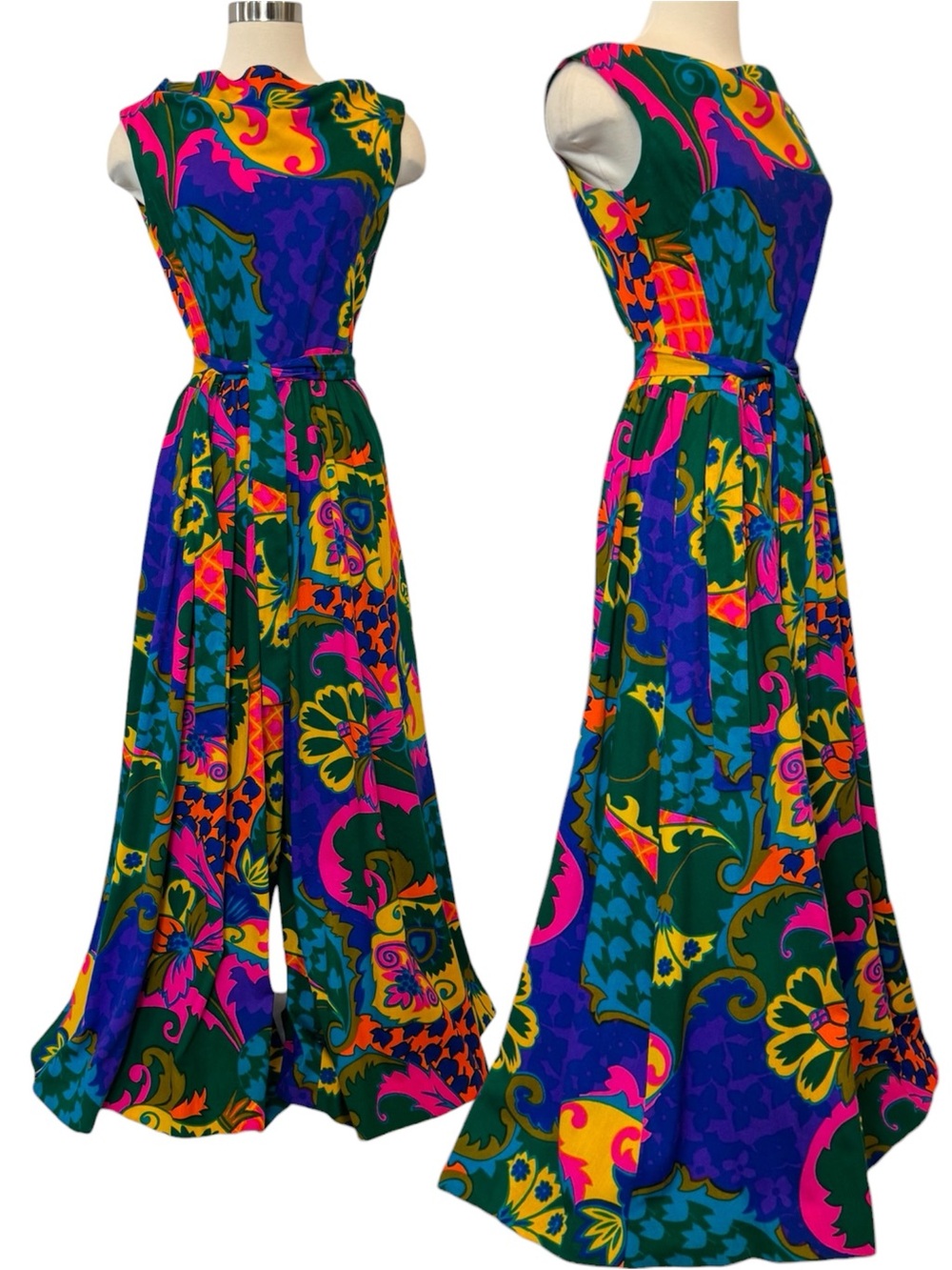 🌺SOLD🌺 Hawaiian Sun Fashions Hot Pink Mod Palazzo Pants Split Maxi 60s Jumpsuit